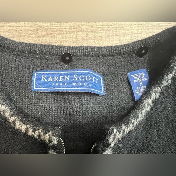Vintage Karen Scott 100% Pure Wool Cardigan w Shoulder Pads Size Medium - Picture 5 of 11